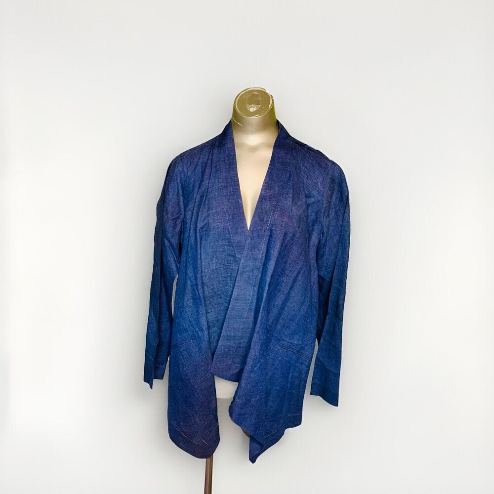 Talbots Jeans Dress Coat Women’s 100% Linen Draped Waterfall Jacket Size 12